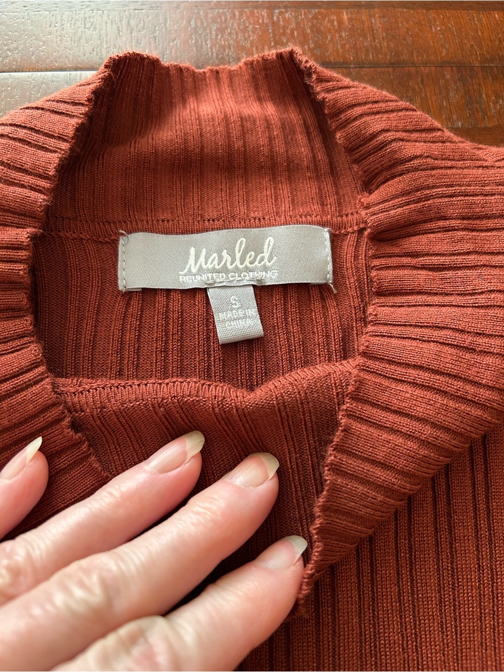 Marled Reunited Ribbed Long-Sleeve Mock Neck Top - Rust - Picture 3 of 5